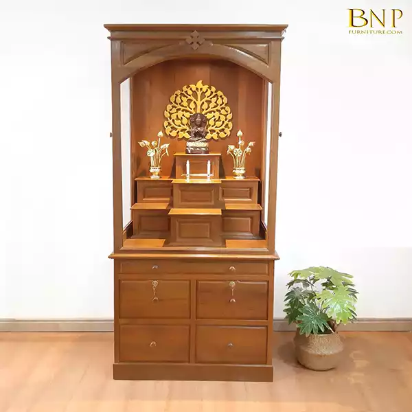 ตู้พระโมเดิร์นไม้สักทอง รุ่นหมู่ 7 เปิดข้าง