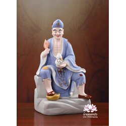 พระอรหันต์จี้กง เต้าจี้ฉานซือ งานกระเบื้องฮกเกี้ยน สีม่วง ขนาด 12/16 นิ้ว