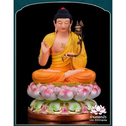 พระพุทธรูป พระพุทธเจ้า พระศากยมุนีพุทธเจ้า ปางนั่งบนดอกบัว งานเรซิ่น ขนาด 16 นิ้ว สีเหลือง/น้ำตาล/เทา