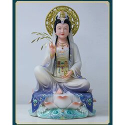 พระโพธิสัตว์กวนอิม ปางนั่งชันเข่าประทับบนดอกบัว งานหินอ่อนคุณภาพสูง ขนาด 12/16/19/26 นิ้ว