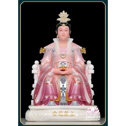 กิมฮั้วเนี่ยเนี้ย กิมฮั้วฮูหยิน เทพดอกไม้ทอง ปางประทับนั่งบัลลังก์มังกร งานหินอ่อนคุณภาพสูง ขนาด 12/16/19/26 นิ้ว