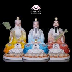 ศาสดาเต๋า ซำเช้งเต๋าจ้อ โตเต็กเทียนจุน หรือไท่ส่องโล้กุ๊น หง่วนซี่เทียนจุน เล็งโป้เทียนจุน ประทับนั่งบนดอกบัว ขนาด 12/16/19/26 นิ้ว