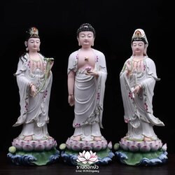 พระพุทธเจ้า (พระยูไล) พระโพธิสัตว์กวนอิม (กวนอิมผ่อสัก) พระมหาสถามปราปต์โพธิสัตว์ (ไต่ซีจี่ผ่อสัก) ขนาด 22/24/26 นิ้ว