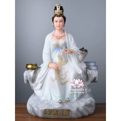 พระแม่หนี่วา เจ้าแม่หนี่วา เทพมารดาแห่งชาวจีน ปางนั่งพร้อมงูบริวาร งานหินอ่อนคุณภาพสูง ขนาด 12/16/19 นิ้ว