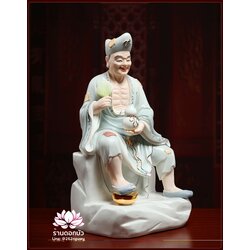 พระอรหันต์จี้กง เต้าจี้ฉานซือ งานกระเบื้องฮกเกี้ยน สีเทา ขนาด 16 นิ้ว