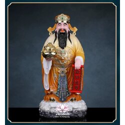 เทพเจ้าไฉ่ชิงเอี๊ย เทพเจ้าแห่งโชคลาภ ประทับยืนบนบัลลังก์ งานหินอ่อนคุณภาพสูง ขนาด 12/16/19 นิ้ว