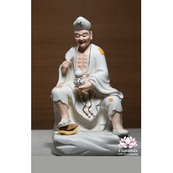 พระอรหันต์จี้กง เต้าจี้ฉานซือ งานกระเบื้องฮกเกี้ยน สีขาวขลิบทอง ขนาด 12/16 นิ้ว