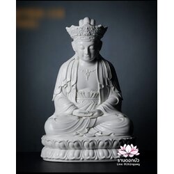 พีลูกวนอิม พระโพธิสัตว์กวนอิมปางสำเร็จธรรม ฝีมือช่างระดับอาจารย์ สีขาวเคลือบเงา ขนาด 9/18 นิ้ว