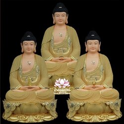 ซำปอฮุกโจ้ว ไตรรัตนพุทธเจ้า พระพุทธเจ้า 3 พระองค์ ปางนั่งบนดอกบัว งานเรซิ่นพ่นทราย ขนาด 12/16/19/26 นิ้ว