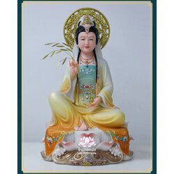พระโพธิสัตว์กวนอิม ปางนั่งชันเข่าประทับบนดอกบัว งานหินอ่อนคุณภาพสูง ขนาด 12/16/19/26 นิ้ว
