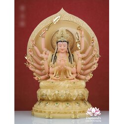 พระจุนทีโพธิสัตว์ พระโพธิสัตว์จุนทา ประทับนั่งบนดอกบัว งานหินอ่อนคุณภาพสูง ขนาด 12/16/19 นิ้ว