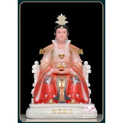 กิมฮั้วเนี่ยเนี้ย กิมฮั้วฮูหยิน เทพดอกไม้ทอง ปางประทับนั่งบัลลังก์มังกร งานหินอ่อนคุณภาพสูง ขนาด 12/16/19/26 นิ้ว