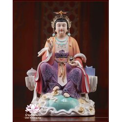 ตี่บ้อเนี่ยเนี้ย ตี่บ้อเหนียวเหนียว พระแม่ธรณีจีน ปางประทับนั่งบัลลังก์ งานกระเบื้องฮกเกี้ยนคุณภาพสูง ขนาด 12 นิ้ว