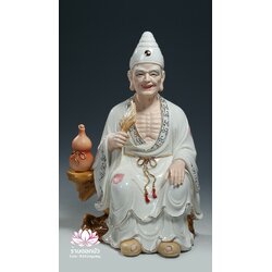 พระอรหันต์จี้กง เต้าจี้ฉานซือ งานกระเบื้องฮกเกี้ยน สีขาวขลิบทอง ขนาด 18 นิ้ว