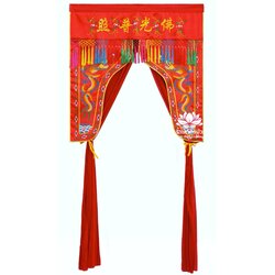 ม่านพระ ม่านหน้าโต๊ะไหว้เจ้า ม่านประตูต้อนรับเทพเจ้า สีเหลือง/แดง สั่งทำตามขนาด Line: @262nguwy