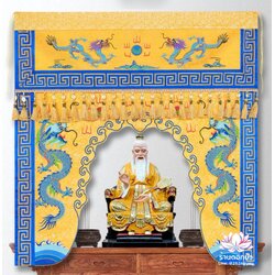 ม่านพระ ม่านหน้าโต๊ะไหว้เจ้า ม่านประตูต้อนรับเทพเจ้า ปักลายมังกร สีเหลือง/ม่วง/แดง สั่งทำตามขนาด Line: @262nguwy