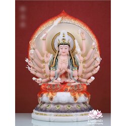 พระจุนทีโพธิสัตว์ พระโพธิสัตว์จุนทา ประทับนั่งบนดอกบัว งานหินอ่อนคุณภาพสูง ขนาด 12/16/19 นิ้ว