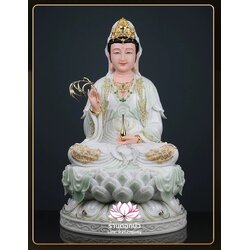พระโพธิสัตว์กวนอิม พระแม่กวนอิมปางประทานพร ประทับนั่งบนดอกบัว งานหินอ่อน ขนาด 16/19/26/36 นิ้ว