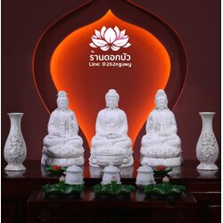 พระพุทธเจ้า (พระยูไล) พระโพธิสัตว์กวนอิม (กวนอิมผ่อสัก) พระมหาสถามปราปต์โพธิสัตว์ (ไต่ซีจี่ผ่อสัก) ขนาด 14 นิ้ว