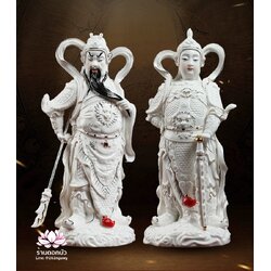 เทพเจ้ากวนอู และพระเวทโพธิสัตว์ (อุ่ยท้อผ่อสัก) ขนาด 14 นิ้ว สีขาวขลิบทอง