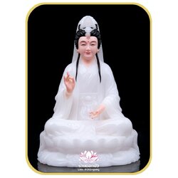 พระโพธิสัตว์กวนอิม พระแม่กวนอิมปางประทานพร ประทับนั่งบนดอกบัว (เมี่ยวซ่าน) งานหินอ่อนคุณภาพสูง ขนาด 4 นิ้ว