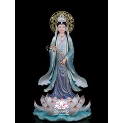 พระโพธิสัตว์กวนอิม พระแม่กวนอิมปางประทานพร ประทับยืนบนดอกบัว (เมี่ยวซ่าน) งานหินอ่อนคุณภาพสูง ขนาด 16/19/26 นิ้ว