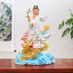 พระโพธิสัตว์กวนอิมปางเหยียบมังกร พระแม่กวนอิมยืนมังกร งานเรซิ่น ขนาด 19 นิ้ว