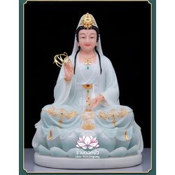 พระโพธิสัตว์กวนอิม พระแม่กวนอิมปางประทานพร ประทับนั่งบนดอกบัว งานหินอ่อน ขนาด 12/16/19/26 นิ้ว
