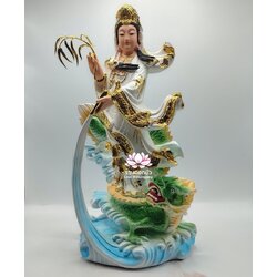 พระโพธิสัตว์กวนอิมปางเหยียบมังกร พระแม่กวนอิมยืนมังกร งานเรซิ่น ขนาด 16 นิ้ว
