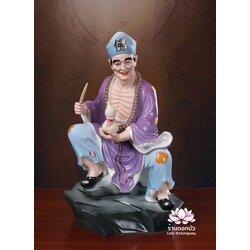 พระอรหันต์จี้กง เต้าจี้ฉานซือ งานกระเบื้องฮกเกี้ยน สีม่วง ขนาด 18 นิ้ว