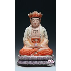 พีลูกวนอิม พระโพธิสัตว์กวนอิมปางสำเร็จธรรม สีส้มออมเบรขลิบทอง ขนาด 12/16/18 นิ้ว