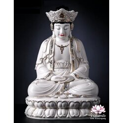 พีลูกวนอิม พระโพธิสัตว์กวนอิมปางสำเร็จธรรม ฝีมือช่างระดับอาจารย์ สีขาวขลิบทอง ขนาด 18 นิ้ว