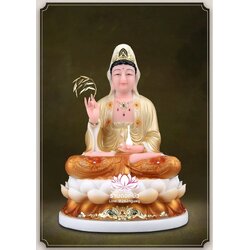 พระโพธิสัตว์กวนอิม พระแม่กวนอิมปางประทานพร ประทับนั่งบนดอกบัว งานหินอ่อน ขนาด 12/16/19 นิ้ว