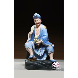 พระอรหันต์จี้กง เต้าจี้ฉานซือ งานกระเบื้องฮกเกี้ยน สีฟ้า ขนาด 12/16 นิ้ว