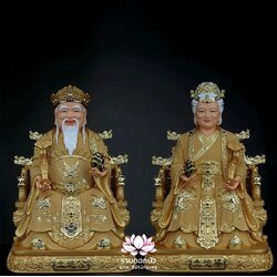 แปะกงแปะม่า ปุนเถ้ากงปุนเถ้าม่า เทพเจ้าที่จีน ปางประทับนั่งบัลลังก์มังกร งานเรซิ่นพ่นทราย ขนาด 12/16/19 นิ้ว