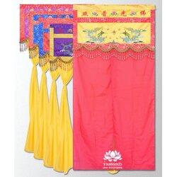 ม่านพระ ม่านหน้าโต๊ะไหว้เจ้า ม่านประตูต้อนรับเทพเจ้า สีเหลือง/ม่วง/แดง/น้ำเงิน สั่งทำตามขนาด Line: @262nguwy