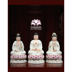 พระพุทธเจ้า (พระยูไล) พระโพธิสัตว์กวนอิม (กวนอิมผ่อสัก) พระมหาสถามปราปต์โพธิสัตว์ (ไต่ซีจี่ผ่อสัก) ขนาด 14 นิ้ว