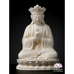 พีลูกวนอิม พระโพธิสัตว์กวนอิมปางสำเร็จธรรม ฝีมือช่างระดับอาจารย์ สีขาวงาช้าง ขนาด 17 นิ้ว