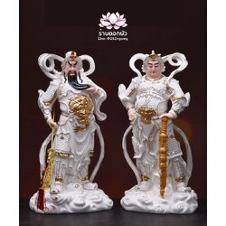 เทพเจ้ากวนอู และพระเวทโพธิสัตว์ (อุ่ยท้อผ่อสัก) ขนาด 14 นิ้ว สีขาวขลิบทอง