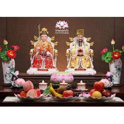 เง็กเซียนฮ่องเต้ หยกอ๋องส่องเต่ และ พระนางซีหวังหมู่ กิมบ้อเนี่ยเนี้ย ประทับนั่งบัลลังก์มังกรทอง คุณภาพพรีเมียม ขนาด 12/16 นิ้ว