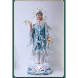 พระโพธิสัตว์กวนอิม พระแม่กวนอิมปางประทานพร ประทับยืนบนดอกบัว งานหินอ่อนคุณภาพสูง ขนาด 19/26/36/42 นิ้ว