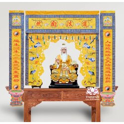 ม่านพระ ม่านหน้าโต๊ะไหว้เจ้า ม่านประตูต้อนรับเทพเจ้า ลายนกกระเรียน พร้อมป๋อก่าย สั่งทำตามขนาด Line: @262nguwy