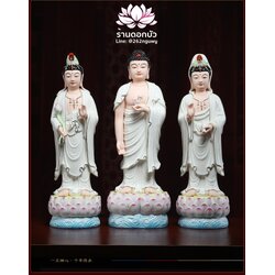 พระพุทธเจ้า (พระยูไล) พระโพธิสัตว์กวนอิม (กวนอิมผ่อสัก) พระมหาสถามปราปต์โพธิสัตว์ (ไต่ซีจี่ผ่อสัก) ขนาด 18/20 นิ้ว
