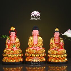 พระพุทธเจ้า (พระยูไล) พระโพธิสัตว์กวนอิม (กวนอิมผ่อสัก) พระมหาสถามปราปต์โพธิสัตว์ (ไต่ซีจี่ผ่อสัก) งานเรซิ่น ขนาด 12/16/19/26 นิ้ว