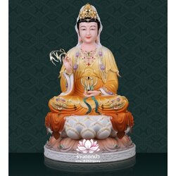 พระโพธิสัตว์กวนอิม พระแม่กวนอิมปางประทานพร ประทับนั่งบนดอกบัว งานหินอ่อน ขนาด 16/19/26/36 นิ้ว