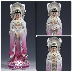 พระโพธิสัตว์กวนอิม 3 พระพักตร์ พระแม่กวนอิม 3 ปาง ลงสีขลิบทอง ขนาด 15 นิ้ว