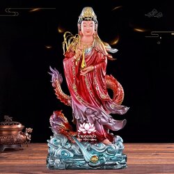 พระโพธิสัตว์กวนอิมปางเหยียบมังกร พระแม่กวนอิมยืนมังกร งานเรซิ่น ขนาด 19/26 นิ้ว