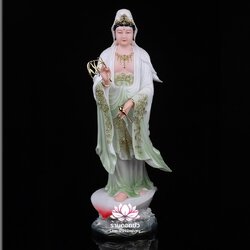 พระโพธิสัตว์กวนอิม พระแม่กวนอิมปางประทานพร ประทับยืนบนกลีบบัว งานหินอ่อนคุณภาพสูง ขนาด 16/19/26/35/51 นิ้ว สีหยก