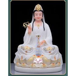 พระโพธิสัตว์กวนอิม พระแม่กวนอิมปางประทานพร ประทับนั่งบนดอกบัว งานหินอ่อน ขนาด 12/16/19/26 นิ้ว
