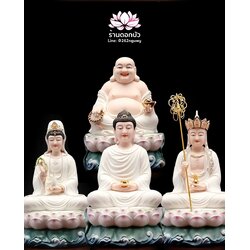 พระพุทธเจ้า (พระยูไล) พระโพธิสัตว์กวนอิม (กวนอิมผ่อสัก) พระกษิติครรภโพธิสัตว์ (ตี่จั่งอ๊วงผ่อสัก) และพระศรีอริยเมตไตรย (หมีเล่อฝอ) ขนาด 12/16 นิ้ว